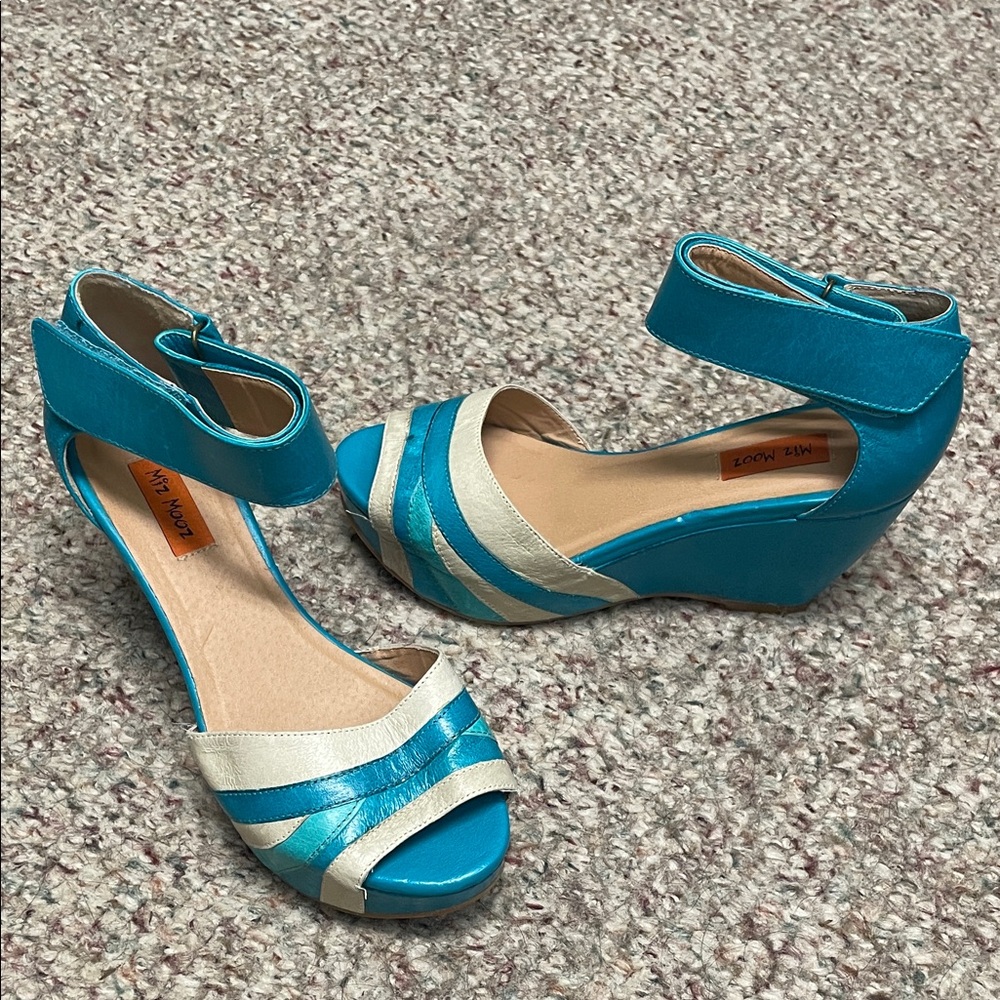 Miz mooz yacht wedge heel open toe Turquoise and Cream Sandals